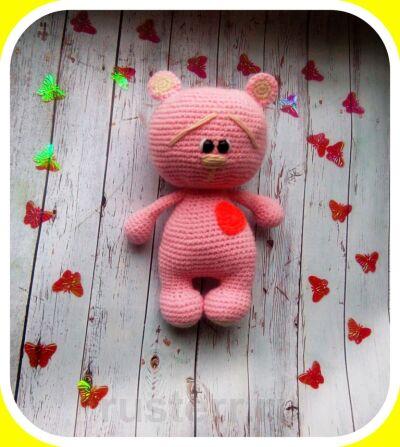 Вязаная игрушка Розовый мишка
